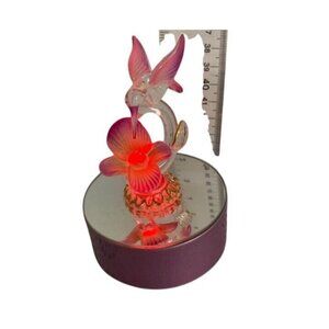 Blown Glass Hummingbird Sculpture With Purple Flower LED Base Lights Up Colorful